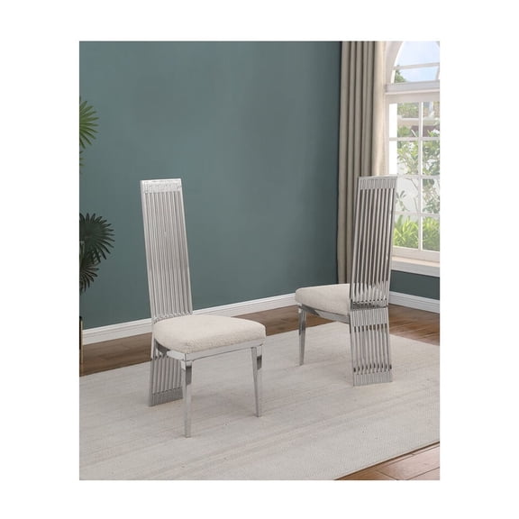 Best Quality Furniture Silver Stainless Steel Frame Side Chairs w Boucle Seat