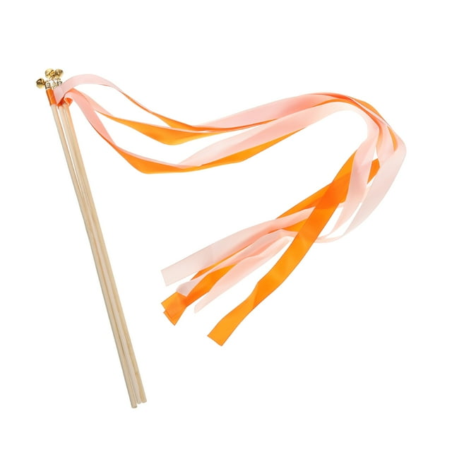 Unique Bargains 20Pcs Wedding Ribbon Sticks Ribbon Streamers Sticks for Wedding Celebration Orange,Light Orange
