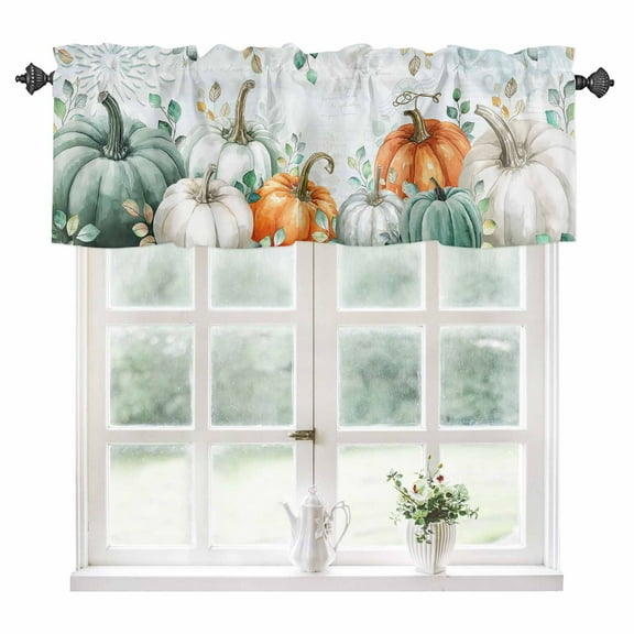 Fall Eucalyptus Kitchen Valances for Windows 42x12 Inch Kitchen Curtains Valances Rod Pocket Thanksgiving Green Pumpkin Autumn Leaf Bathroom Window Valances for Window Treatment Decor