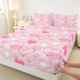 thumbnail image 3 of Homewish Pink White Heart Princess Cartoon King 4 Piece Reversible Bed Sheet Set for Girls, 3 of 7