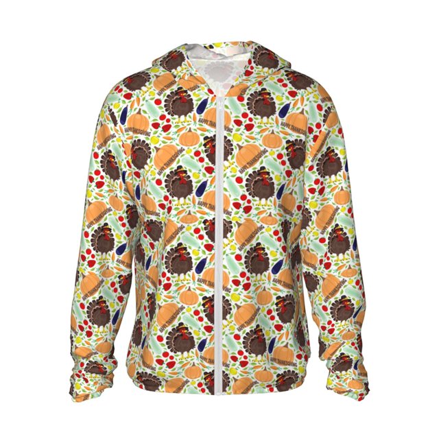Vsdgher Sweat à Capuche Imprimé Action de Grâce pour Hommes Femmes, Manches Longues Protection Solaire Pêche pour Course Natation-3TG