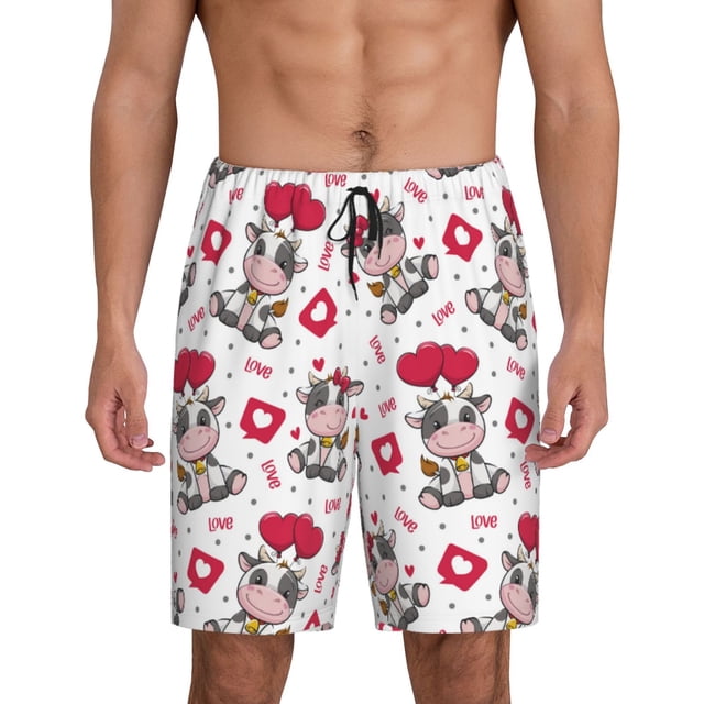 Balery Caring Cow Pantalones cortos de pijama de punto de algodón para hombre con cinturilla y bolsillos-4X-Large