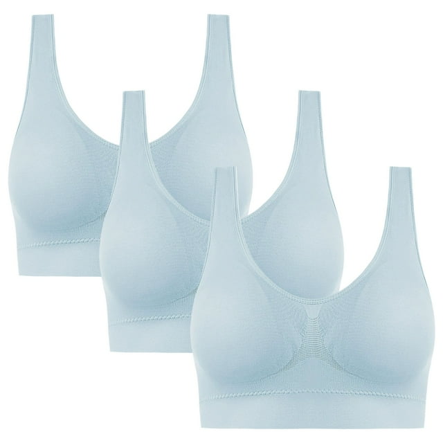 ManxiVoo Wirefree Breathable Sports Bra Full Coverage No Underwire Comfort Support Seamless Lightweight Active Wear L Size Light Blue
