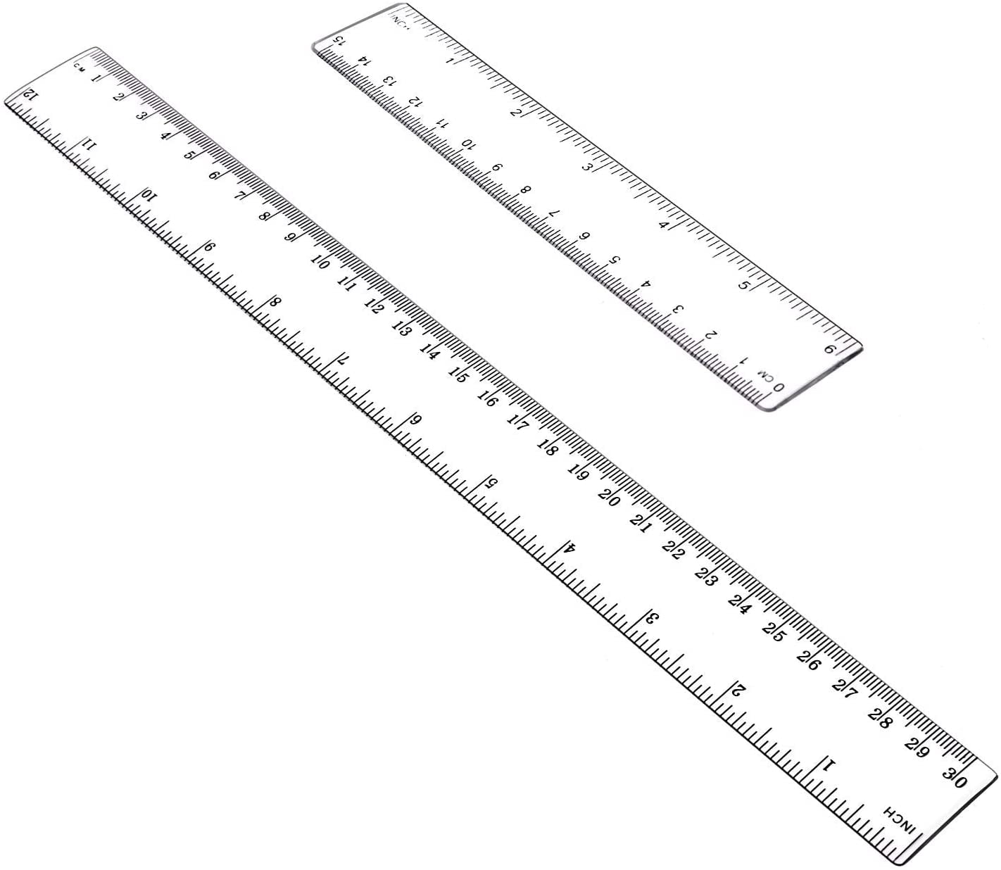 Clear, 6 Inch, 12 Inch 2 Pack Plastic Ruler Straight Ruler Plastic Measuring Tool for Student School Office 