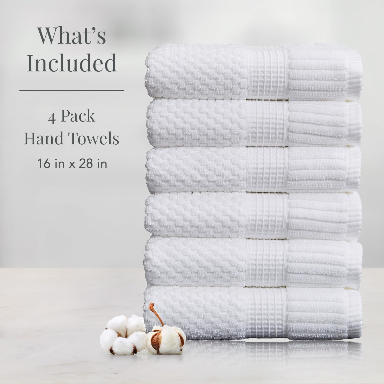 100% Cotton Hand Towel 6 Pack | Super Soft & Absorbent Quick-Dry Hand Towels 16" x 28" |Textured and Durable Cotton | Trinity Collection (6 Pack Hand Towel, Bright White)