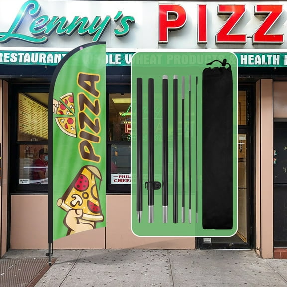 QSUM Pizza Restaurant Themed Feather Flag,7FT Pizza Food Advertising Swooper Flag, Vivid Color and Fade Proof Pizza Restaurant Businesses Signs