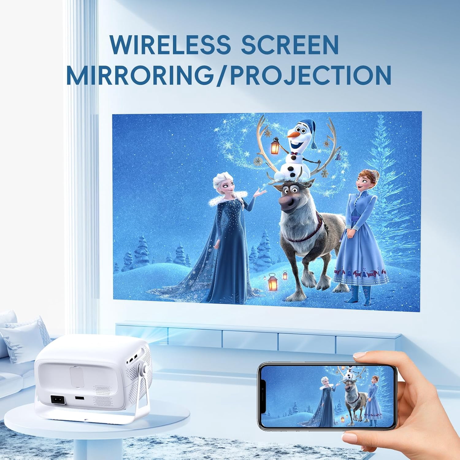 [Electric Focus& Auto Keystone] Portable 1080P Projector Lightweight with Built-in Smart TV OS Bluetooth WIFI 180 ° Rotation Compatible with TV Stick/Game Console/Smartphone/Laptop