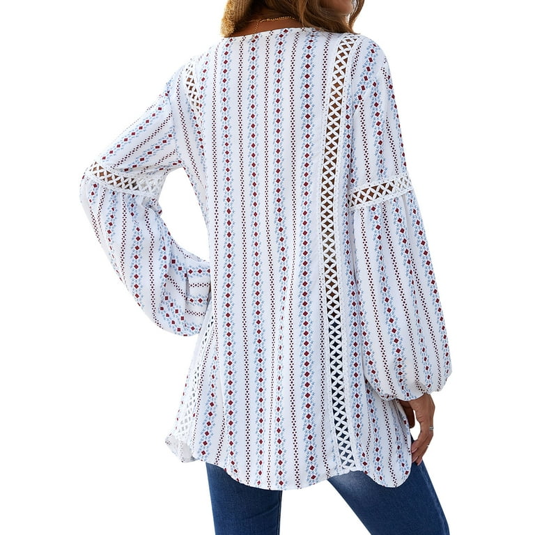 ZXZY Women Long Sleeve V Neck Floral Printing Asymmetric Hem Shirt Tops  Blouse
