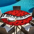 thumbnail image 6 of Piano Keyboards Round Tablecloth, Fitted Table Cover with Elastic for 36"-44" Round Tables, Musical Notes Vintage Red Table Cloth Outdoor Indoor Dinning Party Waterproof Tablecloths, 6 of 7