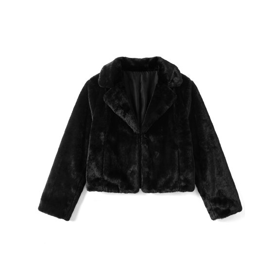 INSPIRE CHIC Girls Halloween Faux Fur Bolero Jacket Cropped Lapel Shrug Coat with Pockets Soft Fluffy Long Sleeve Outerwear for Parties & Winter 5-6 Years Black
