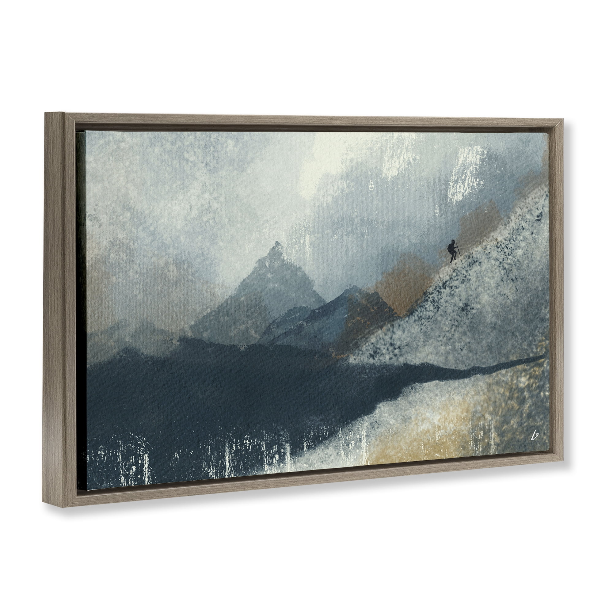 Stupell Industries Intrepid Traveler in Mountains Abstract Painting Brown Floater Framed Canvas Art Print Wall Art, 25 x 17