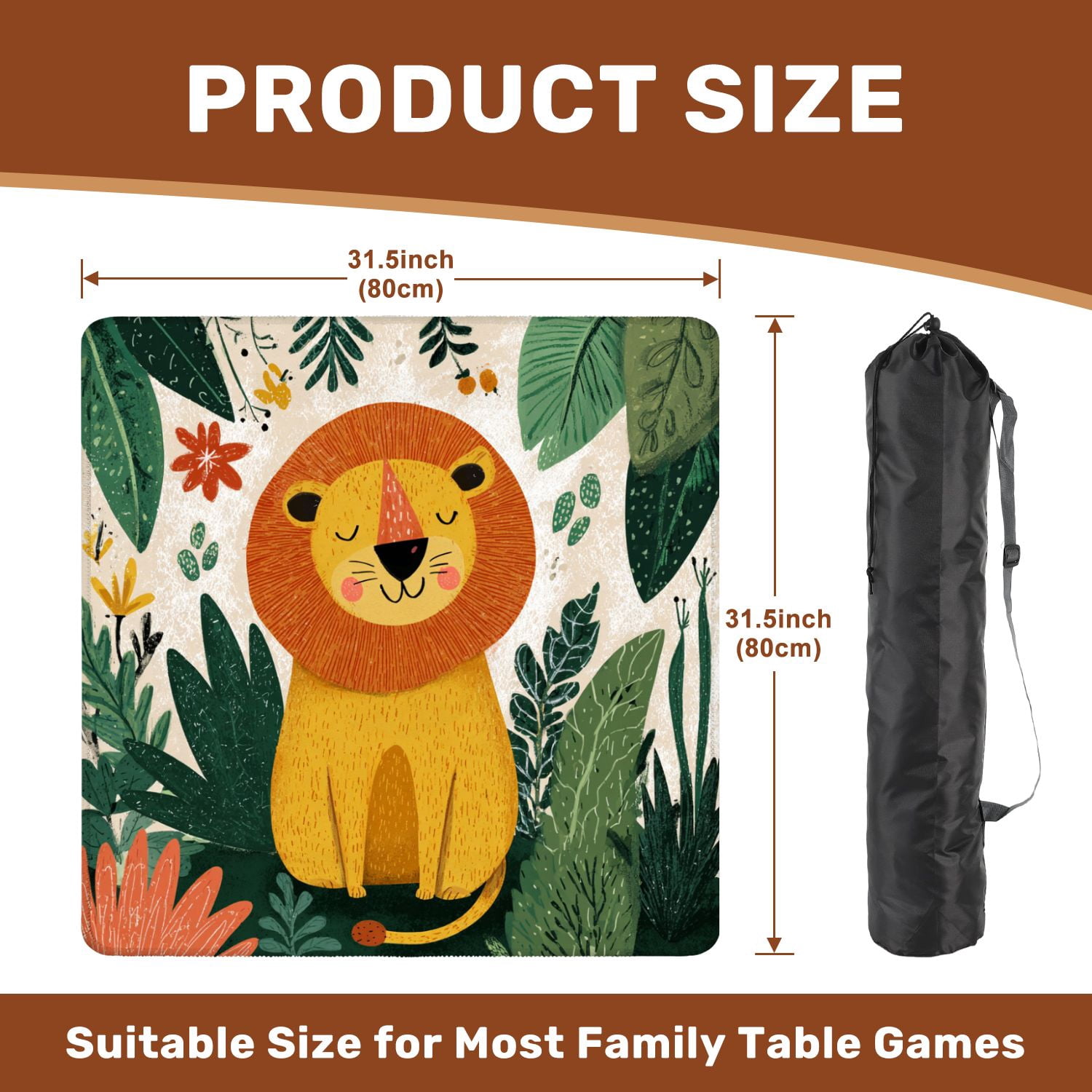 Mahjong Mat 31.5" x 31.5" Cute lion jungle seamless Hand drawn for Non-Slip Noise Reduction American Mahjong Tiles Table Cover for Dominoes Poker Card Board Games Gift