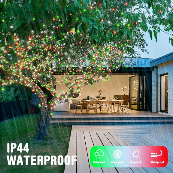 SLFR-Connectable Red White and Green Christmas Lights, 8 Modes 100 LED Twinkle String Lights Indoor, Clear Wire Plug-in String Lights Outdoor Waterproof