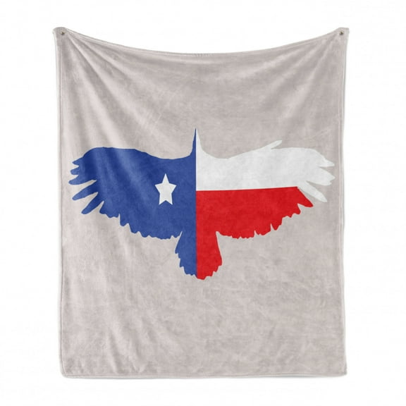 Texas Star Soft Flannel Fleece Throw Blanket, Bald Eagle Silhouette with Lone Star Wings of Freedom Animal, Cozy Plush for Indoor and Outdoor Use, 50" x 60", Violet Blue Vermilion, by Ambesonne