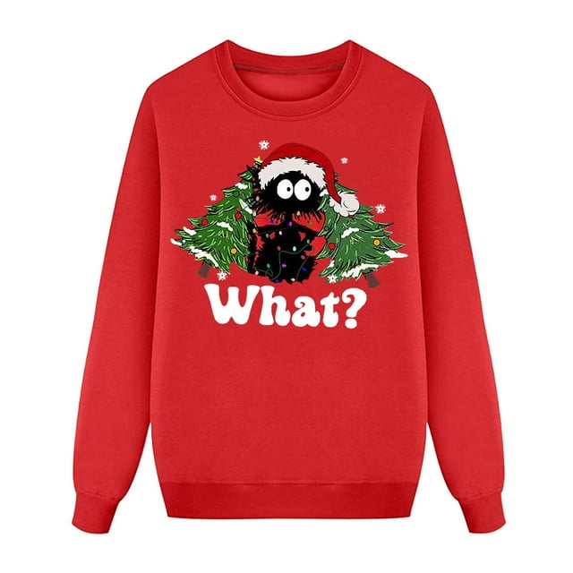 Dsscvnef Tenues Familiales Assorties Décontractées Drôles Famille Noël Chat Lettre Graphique Col Rond Chandail en Molleton Adapté pour Fête Familiale de Noël Automne Hiver Bas de Pyjama en Flanelle Famille Assortie