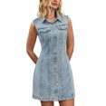 thumbnail image 1 of Vestido de mezclilla sin mangas para mujer Inspire Chic, vestido mini A-line con botones y bolsillos, azul claro XL, 1 of 6