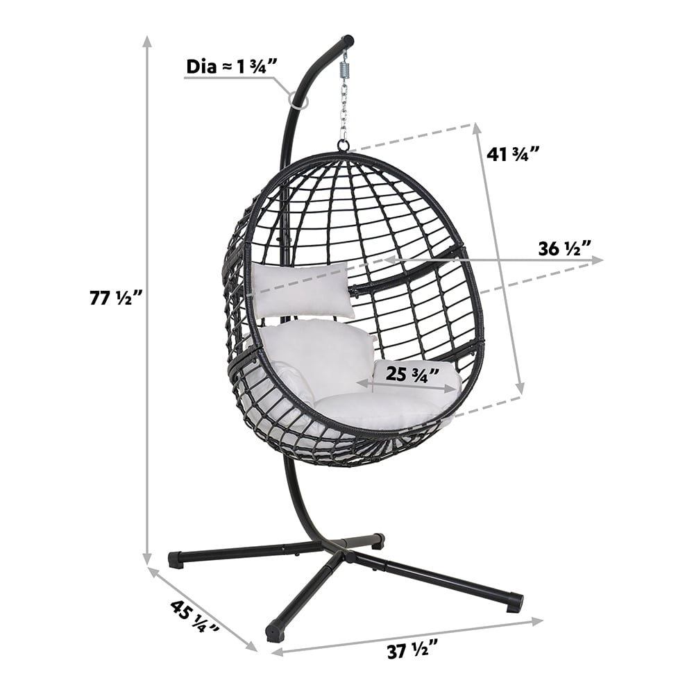 Abble Wicker Egg Hanging Chair with Cushion and Stand, Black