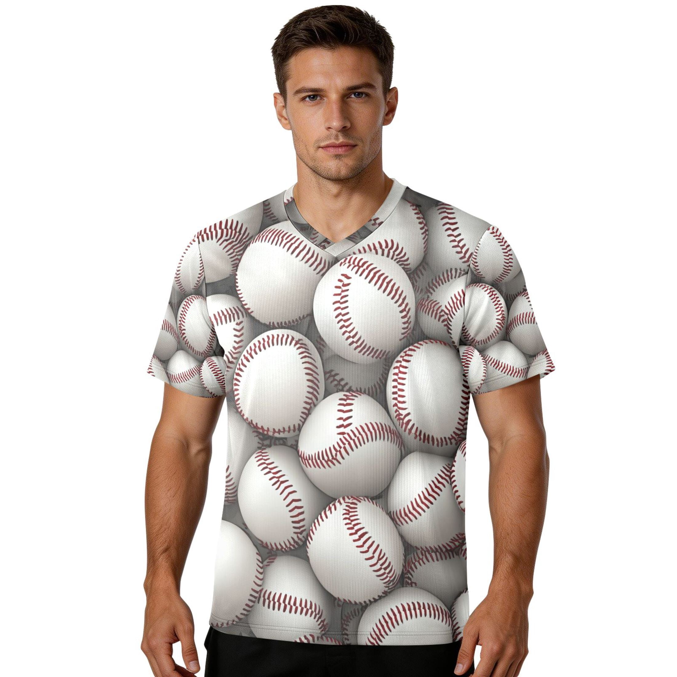 3d Baseballs Pile Up Men's Sports Jerseys Athletic T-Shirt Football Referee Short Sleeves Shirt L