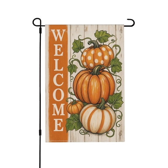 Garden Flag with Pumpkin Design and Leaves, Rustic Welcome Decor 12x18 Inch