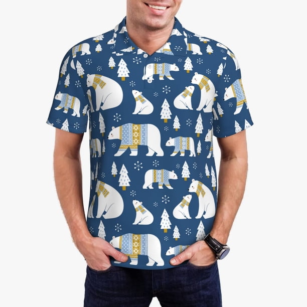 Fotbe cute winter bear Camiseta Polo de Golf para Hombre con Estampado – Camisa Deportiva Transpirable con Cuello Abotonado-Large