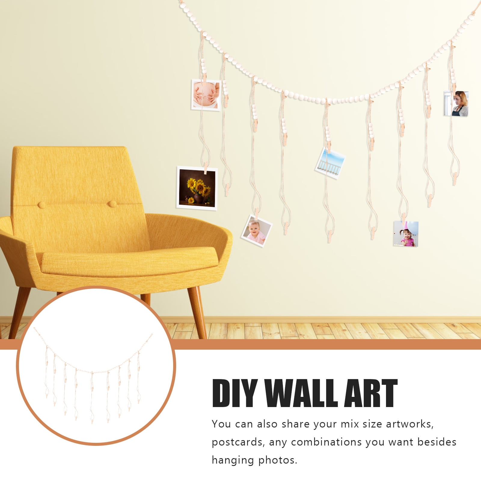 Bead String Photo Storage Home Decor Picture Clips Wall Hanging Fringe Garland Wall Photo Display Beads Wall Hanging