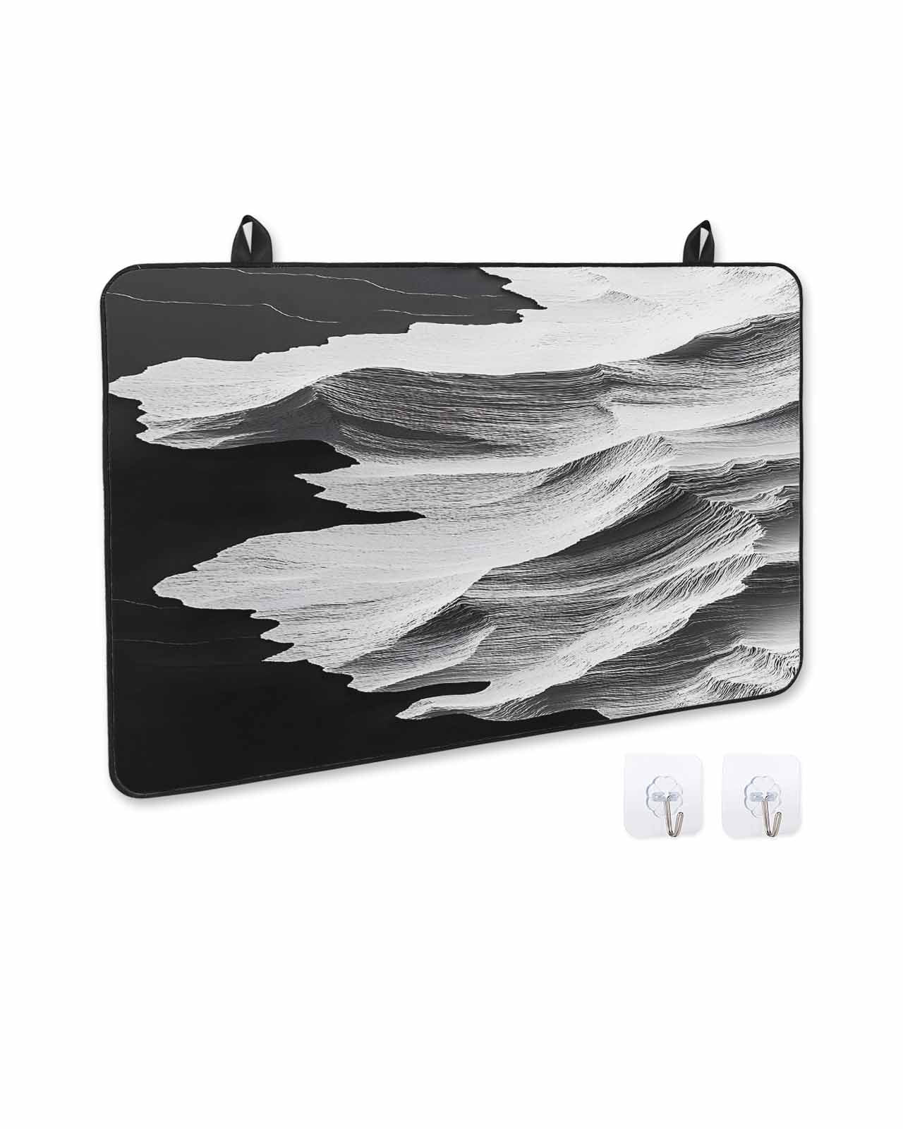 nqOlkjepod Large Induction Cooktop Protector Mat 24"x21", White Ocean Stove Top Covers for Electric Stove, Black Beach Coastal Modern Minimalist Stove Burner Cover Mats, Glass Top Stove Cover