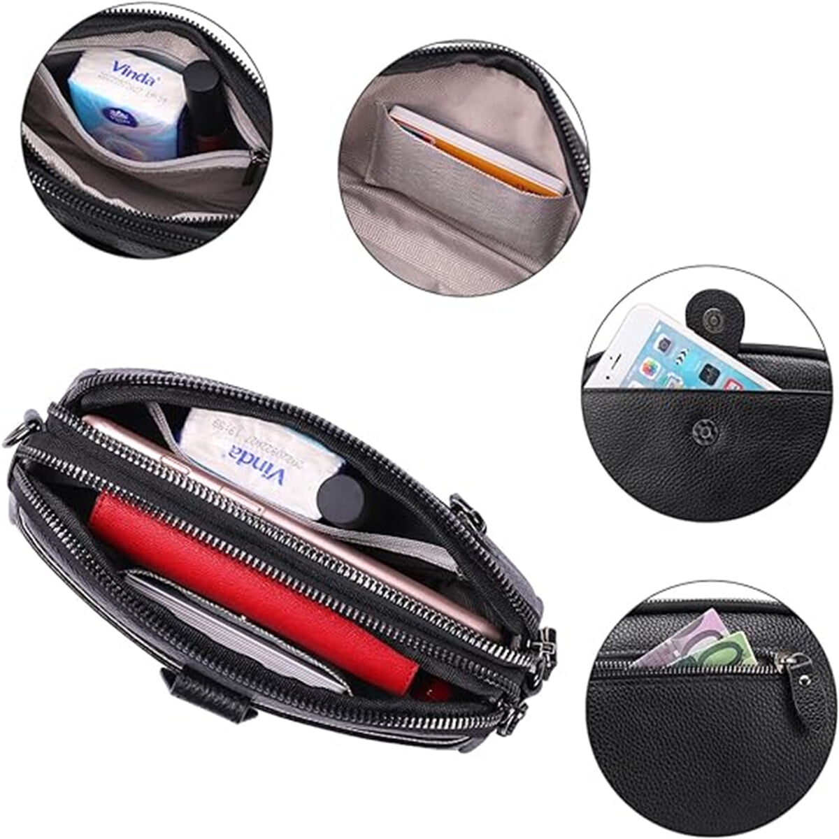 KAWELL Crossbody Bags for Women Genuine Leather Shoulder Purse Cross Body Bag with Wristlet Top Zipper