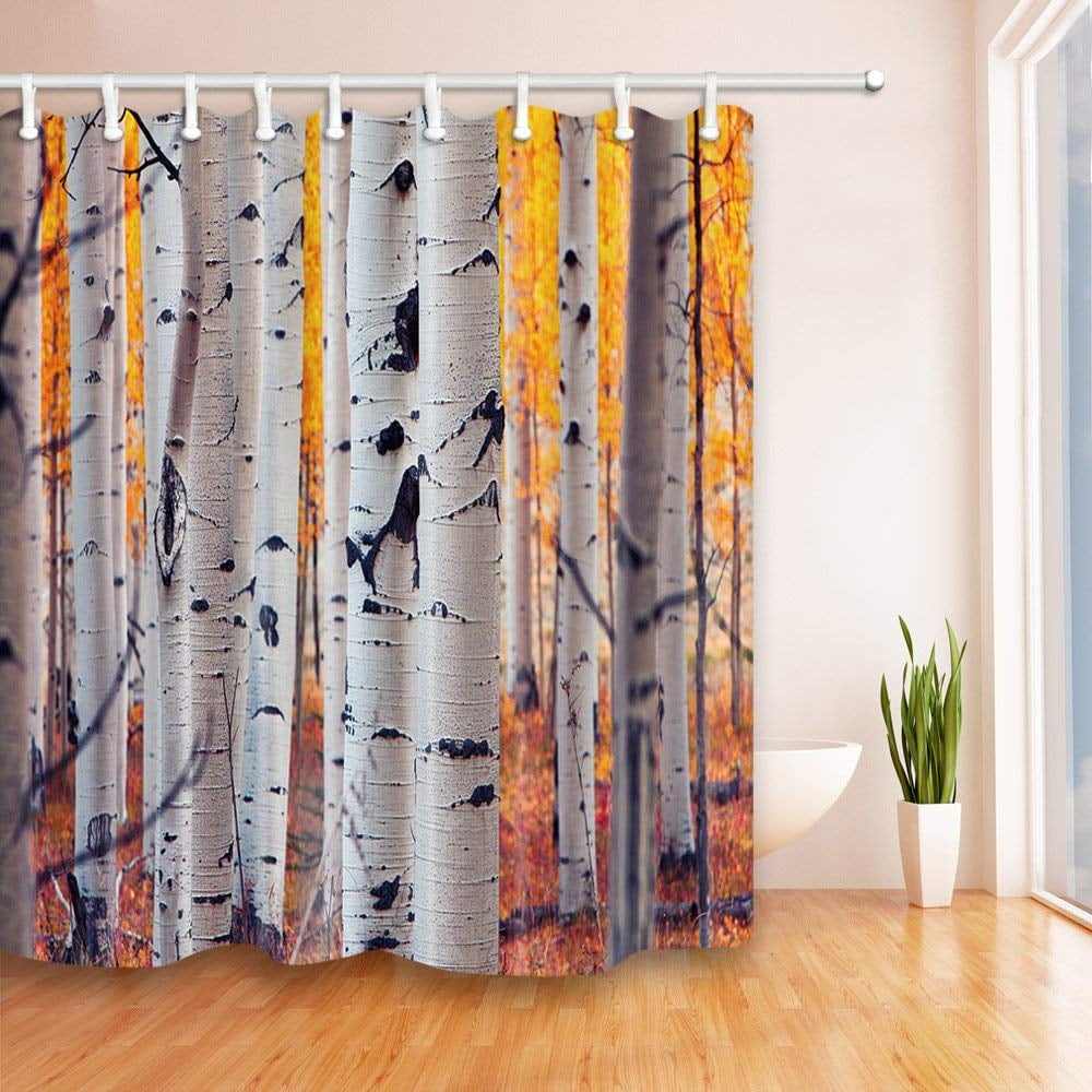 Birch Tree Bathroom Home Polyester Fabric Shower Curtain With Hooks Waterproof 