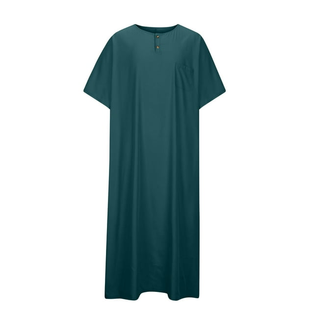 Amzcrzy Robes Musulmanes pour Hommes Manteau Homme Mode Décontractée Ample Col Rond Manches Courtes Robe Légère pour Hommes