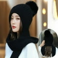 thumbnail image 4 of Mosey Women Winter Hat Thick Knitted Solid Color Scarf Connected Neck Windproof Cozy Plush Ball Decor Lady Outdoor Cap, 4 of 8
