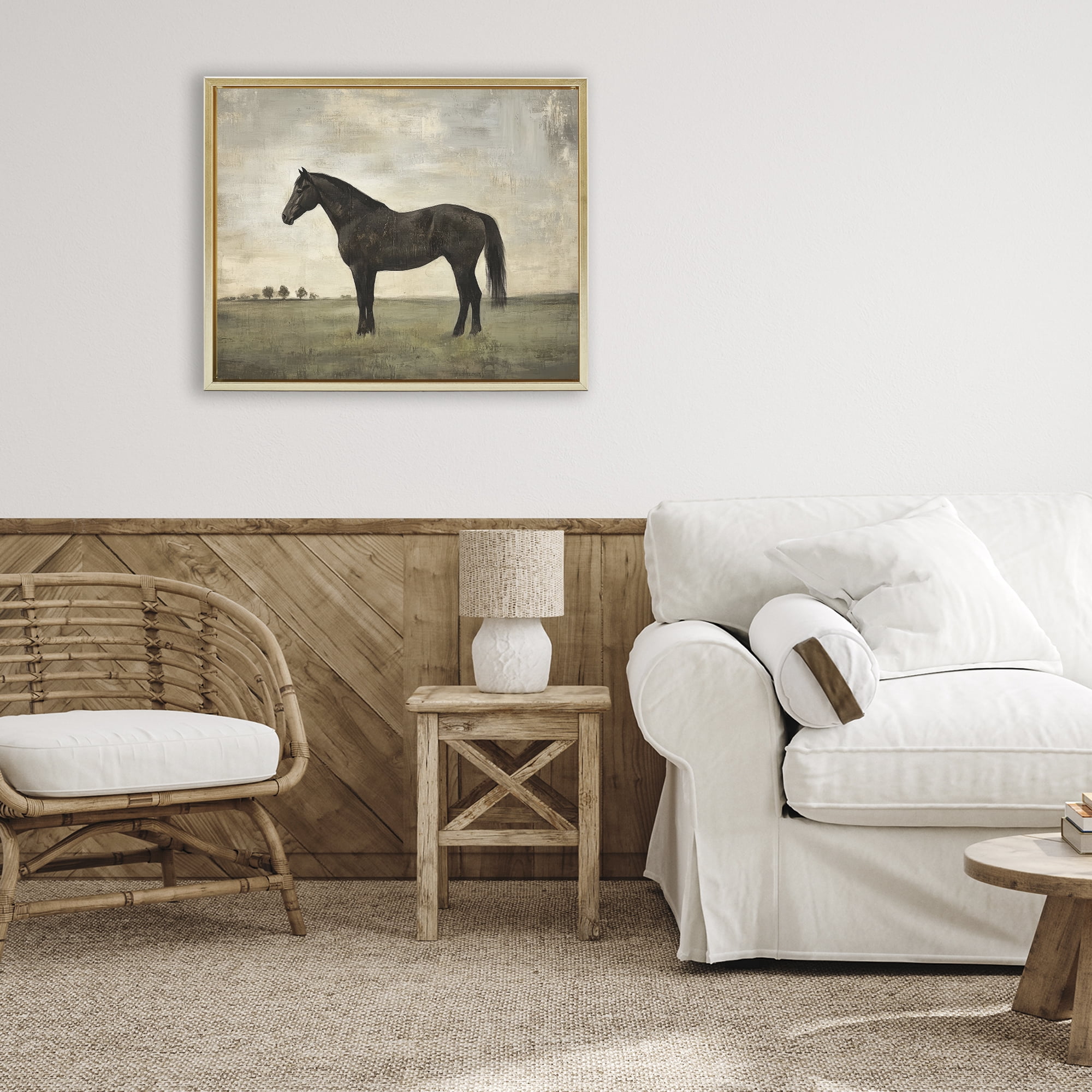 Stupell Industries Distressed Horse Portrait Gold Framed Floater Canvas Wall Art, design by Petal Prints Design