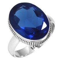 925 Sterling Silver Ring For Women - Men Blue Sapphire Simulated Gemstone Silver Ring Size 5 September Birthstone Handmade Silver Ring Size 5 Engagement Gift For Wife 925 Silver Gemstone Jewelry