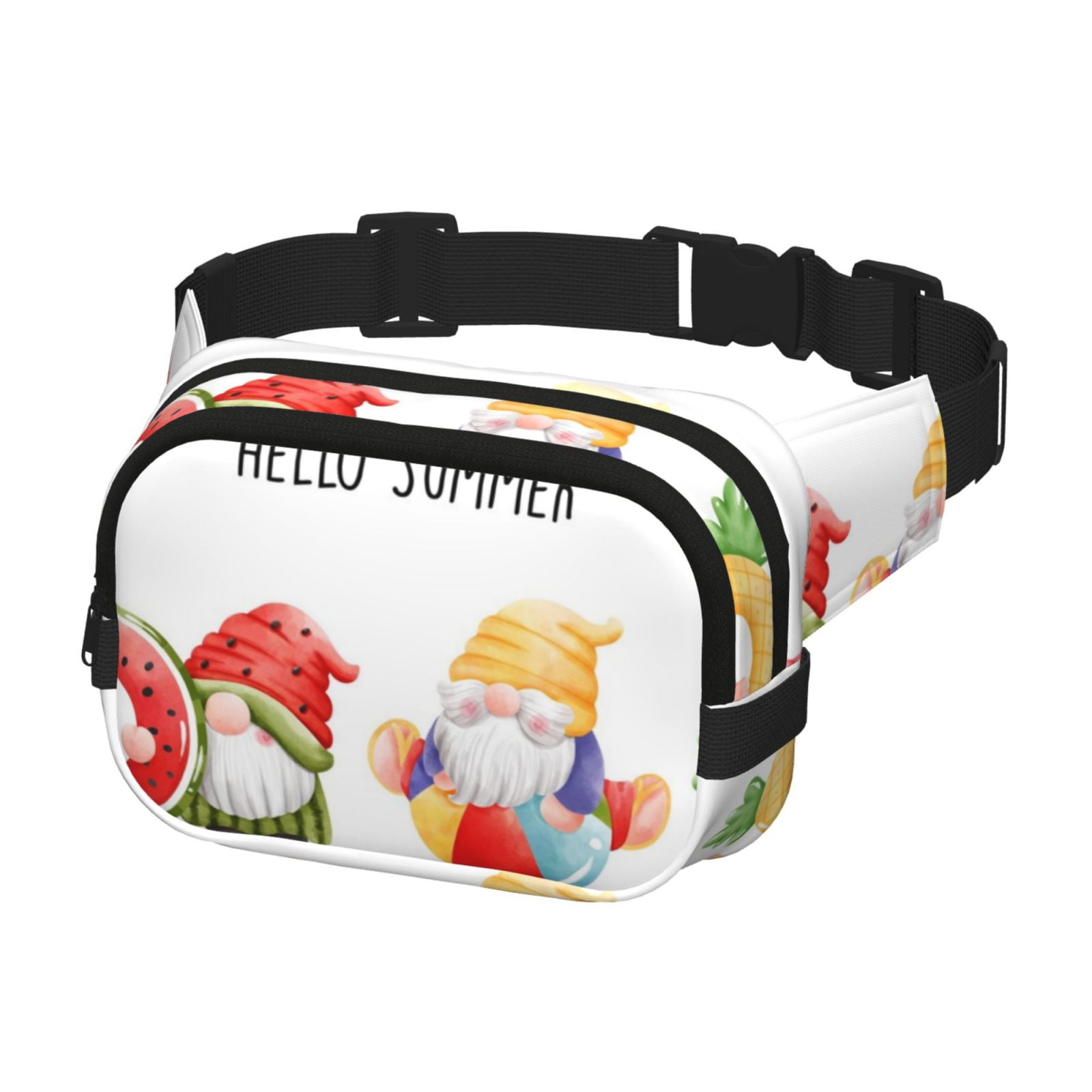 Picia Summer Gnome Print Square Double-Layer Waist Bag Mini Adjustable Waist Belt Bag Exercise Running Travel Hiking
