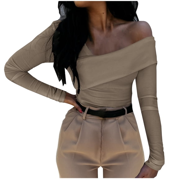 Buigttklop Womens Long Sleeve Off The Shoulder Tops Tees Elegant Slim Fitted Shirts Tops Blouses