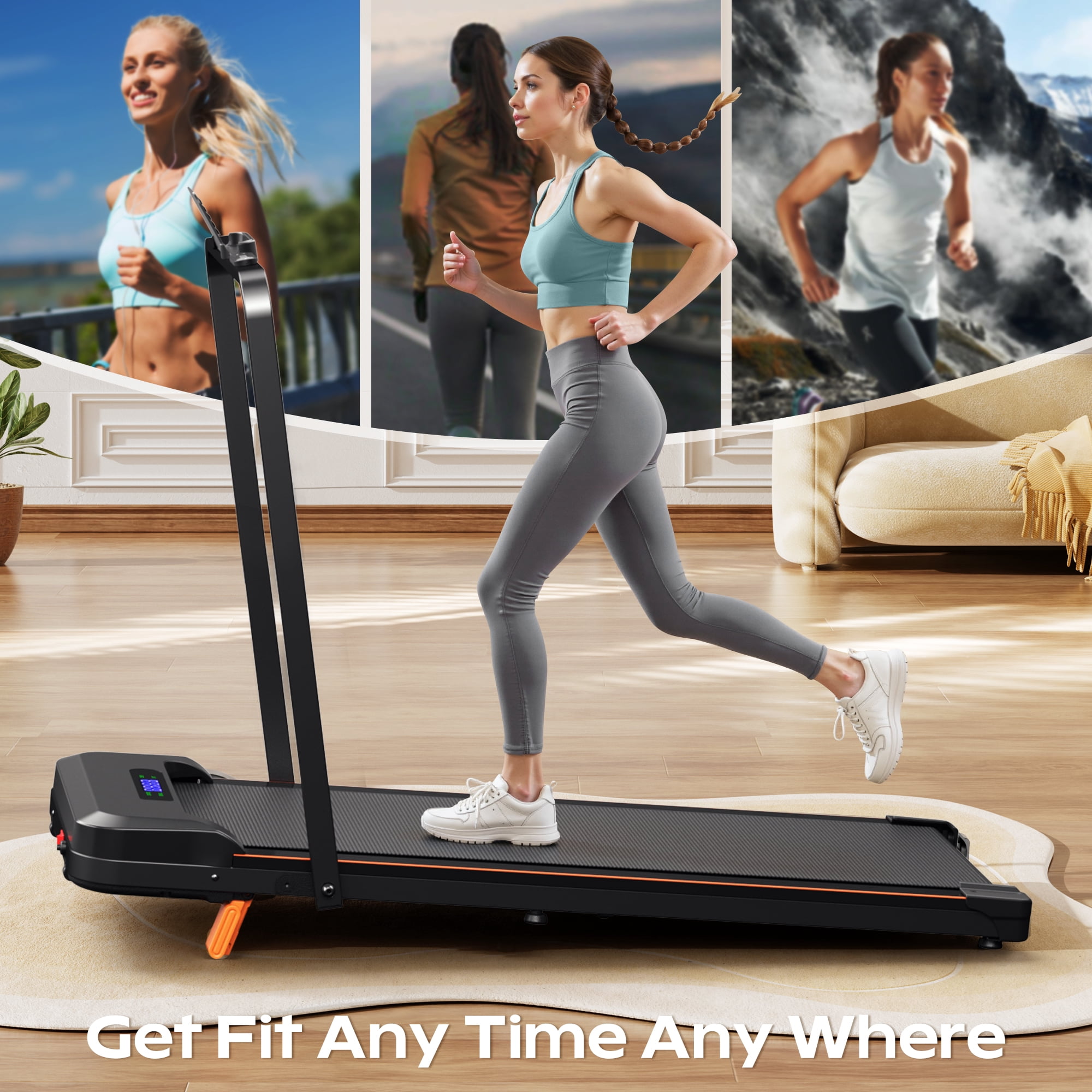 Primy Walking Pad with Incline and Handle, 4 in 1 Compact Under Desk Treadmill for Walking Jogging, Portable Foldable Treadmill, Modern Fitness Equipment, Stable Workout Running Machine