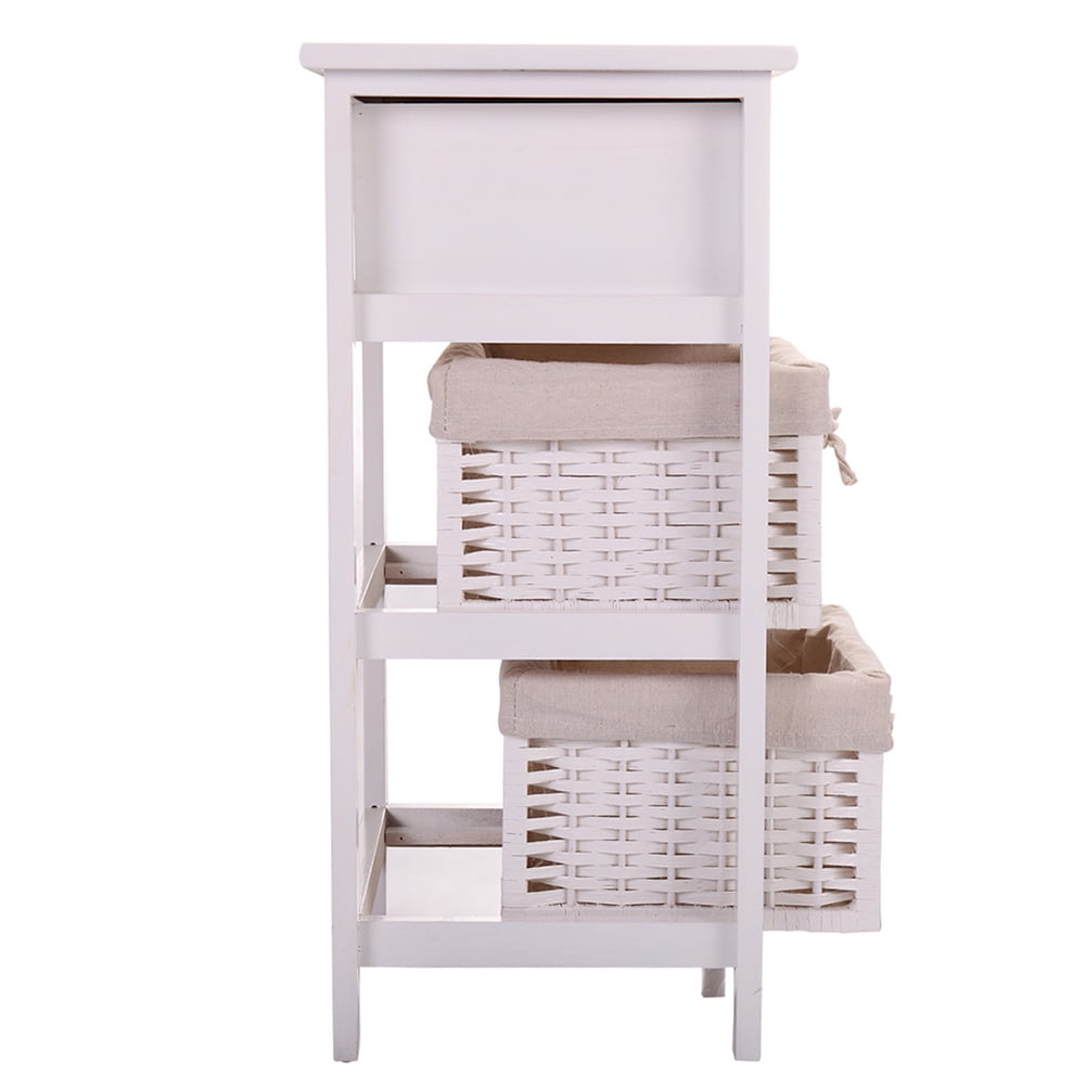 Kadyn Modern Farmhouse Side Table Accent Table with 2 Removable Baskets, Bedside Cabinets for Nursery, Closet, White