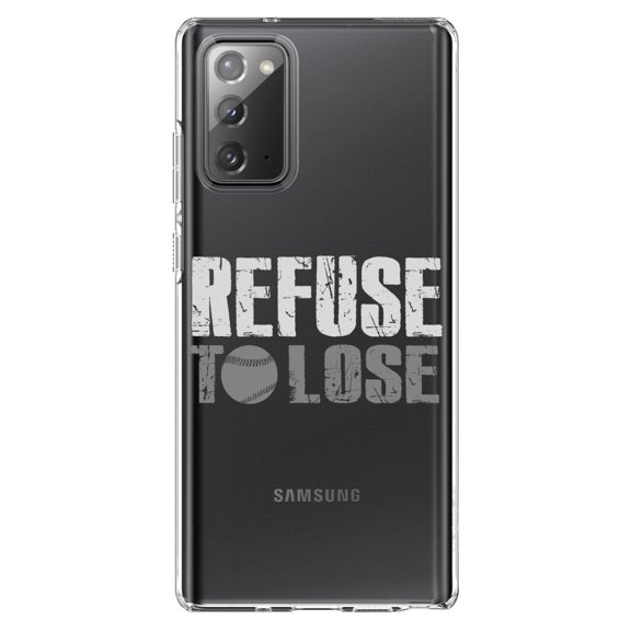 DistinctInk Clear Shockproof Hybrid Case for Samsung Galaxy Note 20 (6.7" Screen) - TPU Bumper Acrylic Back Tempered Glass Screen Protector - Refuse to Lose Baseball