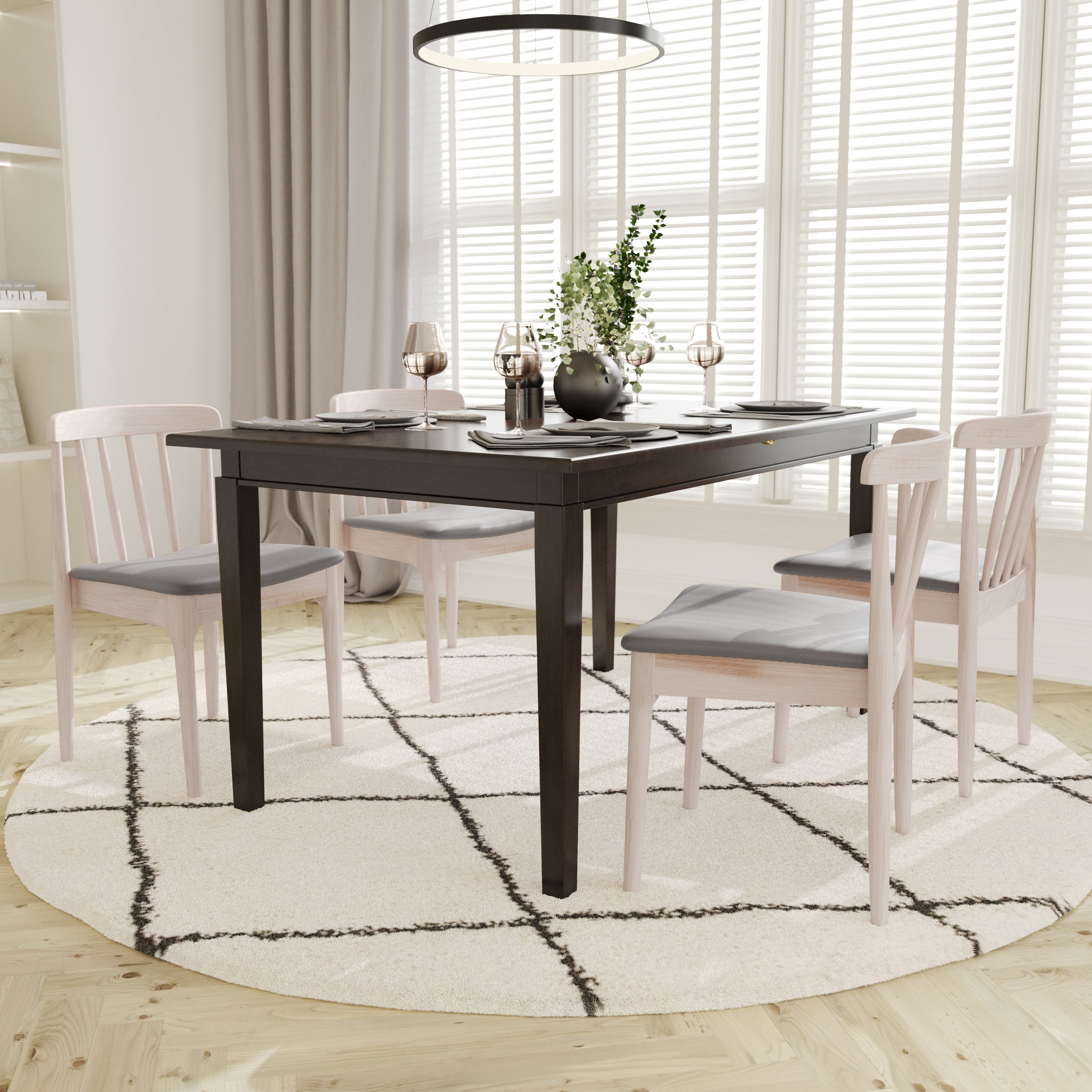 Emma + Oliver Set of 2 Solid Wood Dining Chairs with Spindle Backrests and Vinyl Seats, Antique White/Beige
