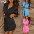 thumbnail image 2 of SHTXOZHI Women's Satin Robe Wedding Party Short Silk Robes Wrap V Neck Belted Bathrobe, 2 of 8
