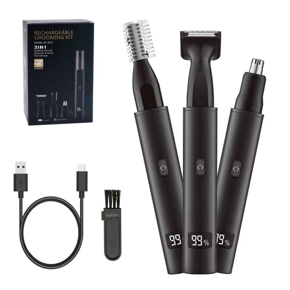 3-in-1 Nose Hair Trimmer for Men and Women, USB Rechargeable Electric Eyebrow and Ear Hair Remover with LED Display, Dual-Edge Blades for Smooth, Painless Facial Grooming