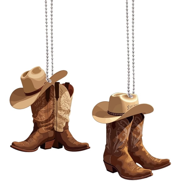 2pcs Cowboy Hat Hanging Accessories Rear View Mirror Accessories Rearview Mirror Charms Pendant Decoration Car Interior Christmas Tree Ornament