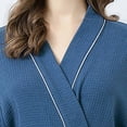 thumbnail image 6 of Waffle Knit Bathrobe Womens Soft Lightweight Kimono Long Sleeve Bath Robe with Belt 2 Piece Jersey Loungewear Sets (Medium, Blue), 6 of 6