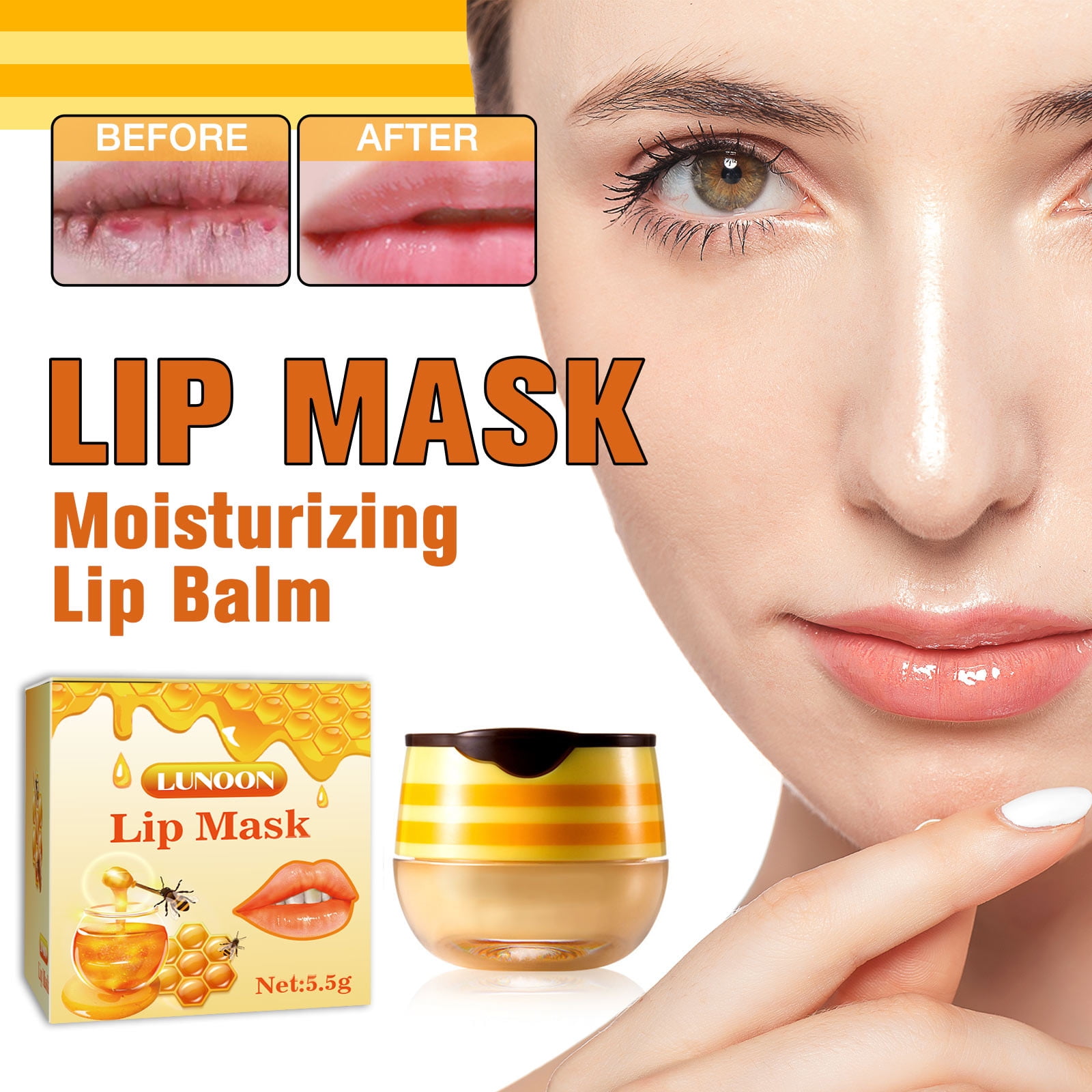Lingouzi Bee Lip Balm Honey Pot,Honey Propolis Moisturizing Lip Balm Nourishing Lip Care