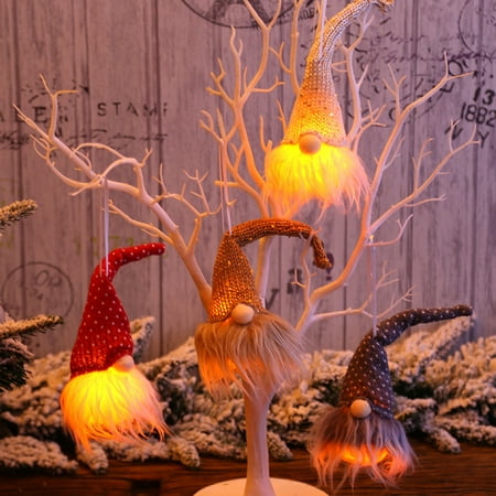 

Cute Gnome Doll LED Lighting Pendant Christmas Tree Window Door Hanging Ornament Beige Knit Woolen Yarn Plastic Faux F