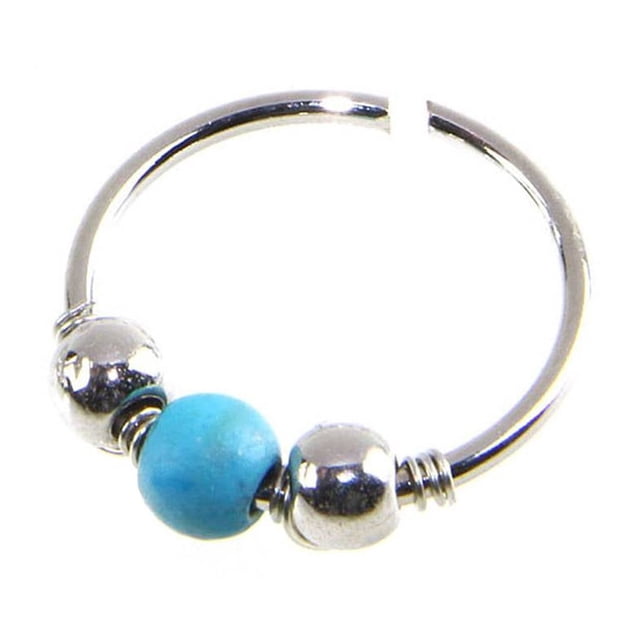becaristey Turquoise Beaded Ear Bone Nail Copper Geometric Nose Rings Clips Lip Body Piercing Stud Earring Jewelry