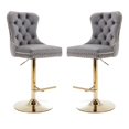 thumbnail image 5 of Tcbosik 2 Pack Swivel Bar Stools with Metal Base, 27.1" - 35" Height Adjustable Velvet Upholstered Barstools with Button Tufted Back for Dining Room, Kitchen Island, Gray & Gold, 5 of 11