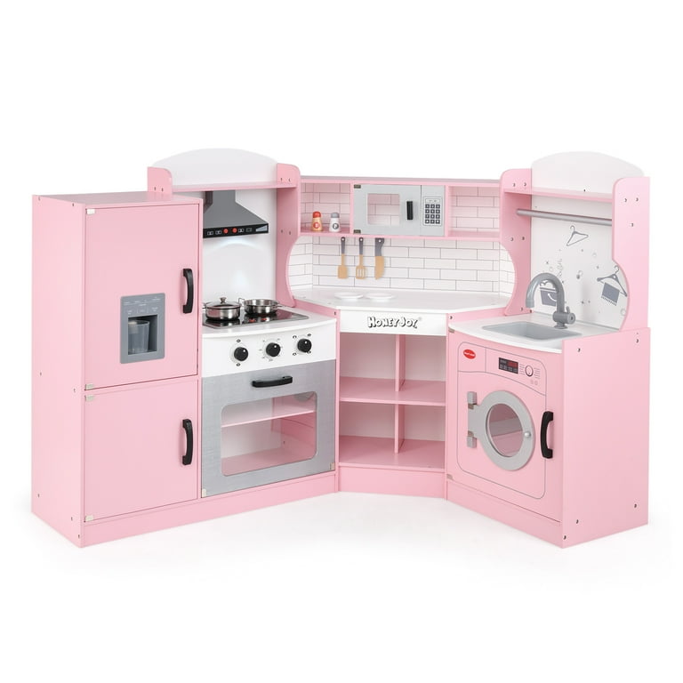 Costway Corner Play Kitchen Toddler Kitchen Playset with Range