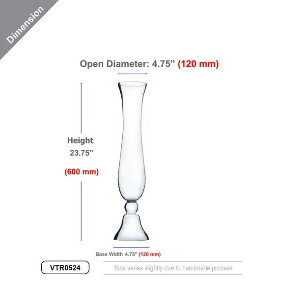 WGV Clear Hurricane Pedestal Trumpet Vase - 5" Wide x 24" Height, Good quality, Heavy Weighted Base - 1 Pc