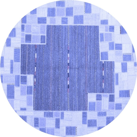 Ahgly Company Machine Washable Indoor Round Abstract Blue Contemporary Area Rugs, 3' Round