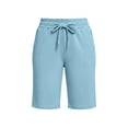 thumbnail image 4 of CQONEPT Women's Bermuda Sweat Shorts High Waisted Knee Length Shorts with 3 Pockets Drawstring Casual Athletic Shorts Light Blue L, 4 of 5